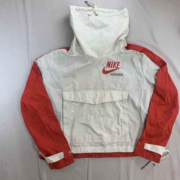 Nike Jacket Women's Medium Red White Cropped Oversized Pullover - Picture 1 of 9